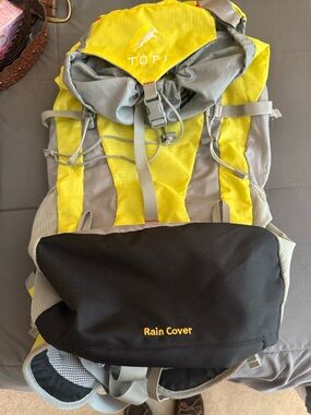 Women's Yellow and Gray Hiking Backpack with Black Rain Cover